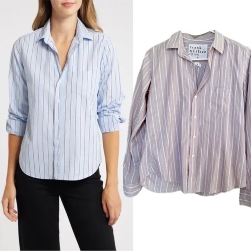 Frank & Eileen Barry Cotton Stripe Pink Blue Long Sleeve Shirt S